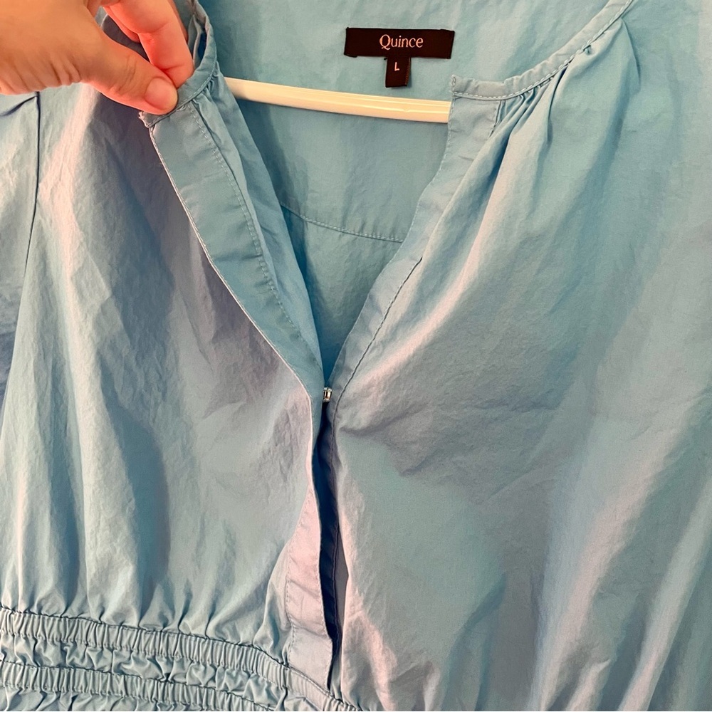 Quince Sky Blue Short Puff Sleeve Mini Dress - Picture 5 of 15